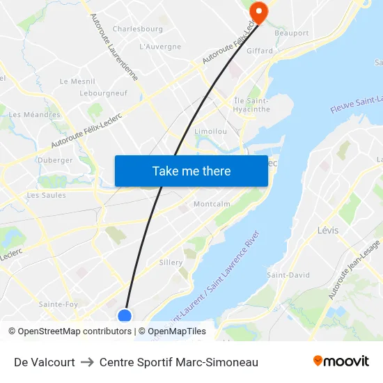 De Valcourt to Centre Sportif Marc-Simoneau map