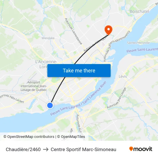 Chaudière/2460 to Centre Sportif Marc-Simoneau map