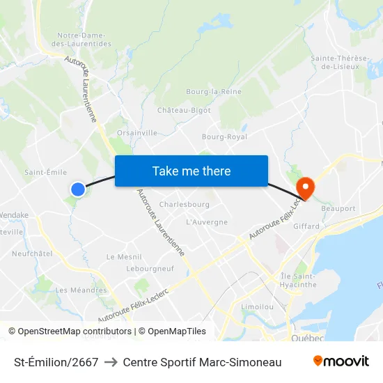 St-Émilion/2667 to Centre Sportif Marc-Simoneau map