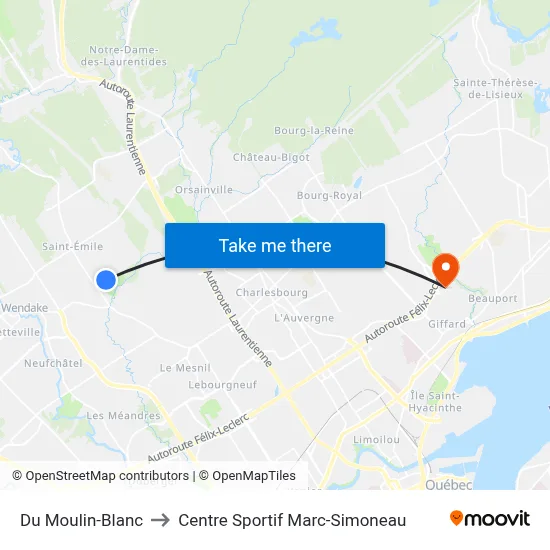 Du Moulin-Blanc to Centre Sportif Marc-Simoneau map
