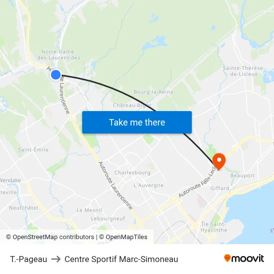 T.-Pageau to Centre Sportif Marc-Simoneau map