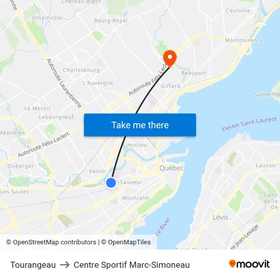 Tourangeau to Centre Sportif Marc-Simoneau map