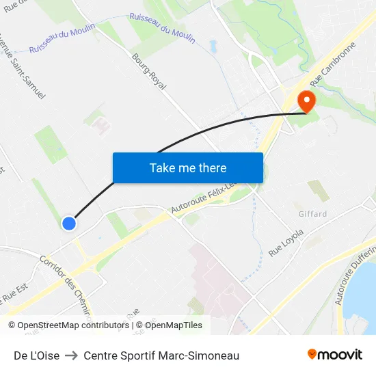 De L'Oise to Centre Sportif Marc-Simoneau map