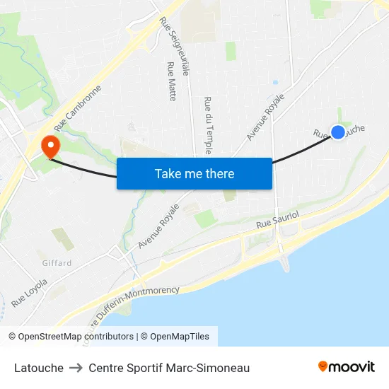 Latouche to Centre Sportif Marc-Simoneau map