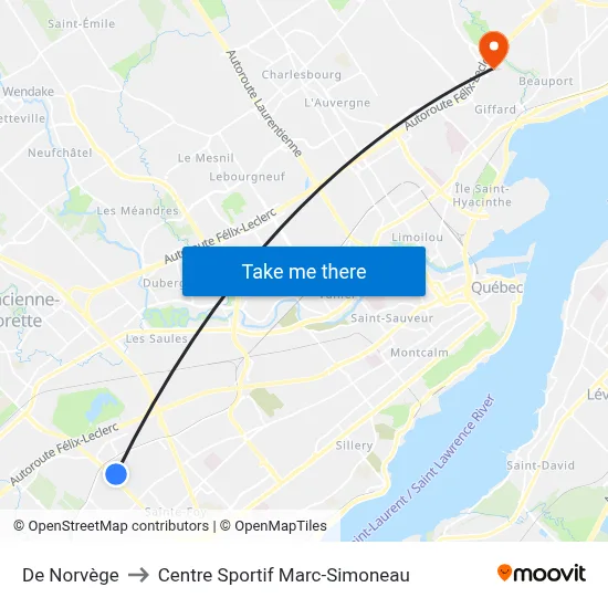 De Norvège to Centre Sportif Marc-Simoneau map