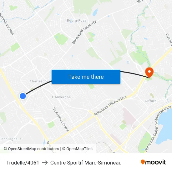 Trudelle/4061 to Centre Sportif Marc-Simoneau map