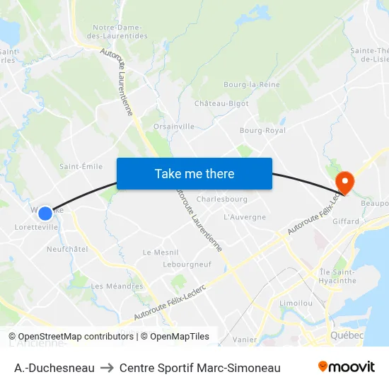 A.-Duchesneau to Centre Sportif Marc-Simoneau map