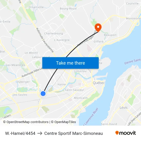 W.-Hamel/4454 to Centre Sportif Marc-Simoneau map