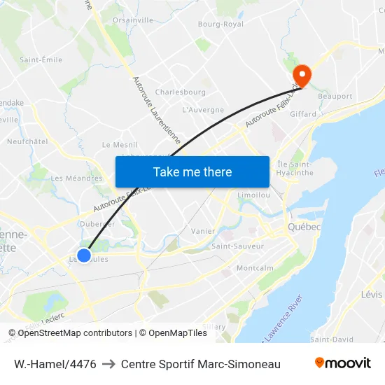 W.-Hamel/4476 to Centre Sportif Marc-Simoneau map