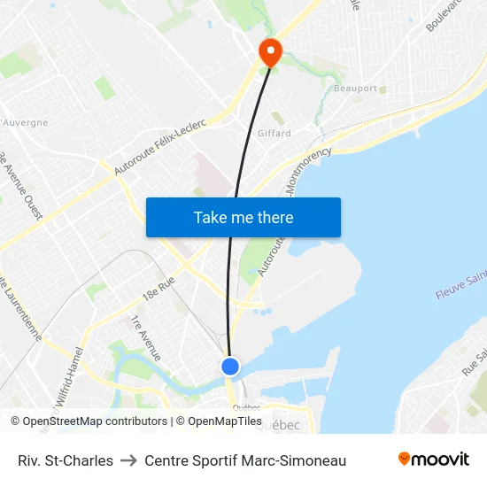 Riv. St-Charles to Centre Sportif Marc-Simoneau map