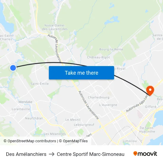 Des Amélanchiers to Centre Sportif Marc-Simoneau map