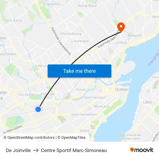 De Joinville to Centre Sportif Marc-Simoneau map