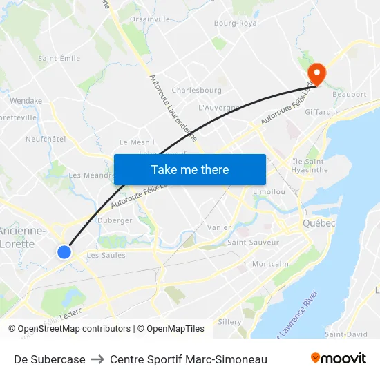 De Subercase to Centre Sportif Marc-Simoneau map