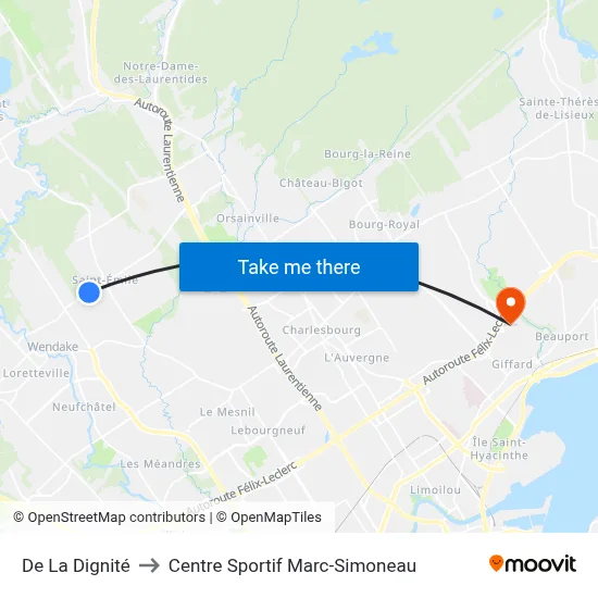 De La Dignité to Centre Sportif Marc-Simoneau map