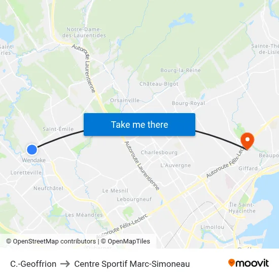 C.-Geoffrion to Centre Sportif Marc-Simoneau map