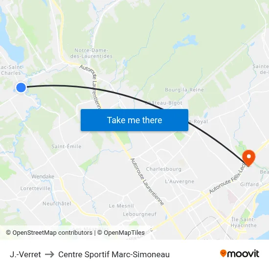 J.-Verret to Centre Sportif Marc-Simoneau map