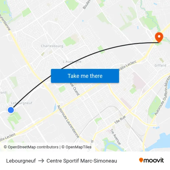 Lebourgneuf to Centre Sportif Marc-Simoneau map
