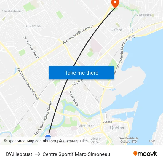 D'Ailleboust to Centre Sportif Marc-Simoneau map