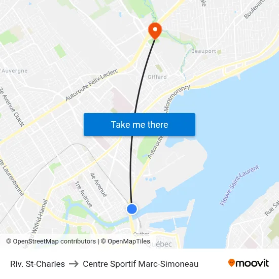 Riv. St-Charles to Centre Sportif Marc-Simoneau map