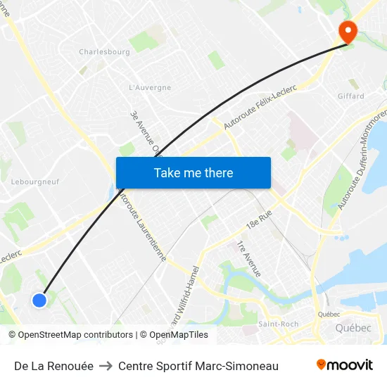 De La Renouée to Centre Sportif Marc-Simoneau map
