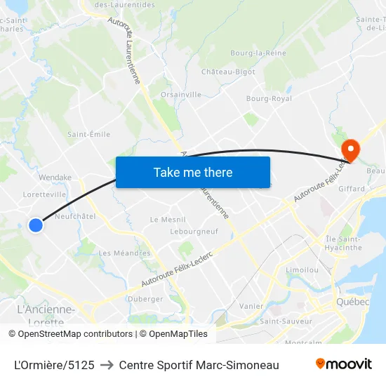 L'Ormière/5125 to Centre Sportif Marc-Simoneau map