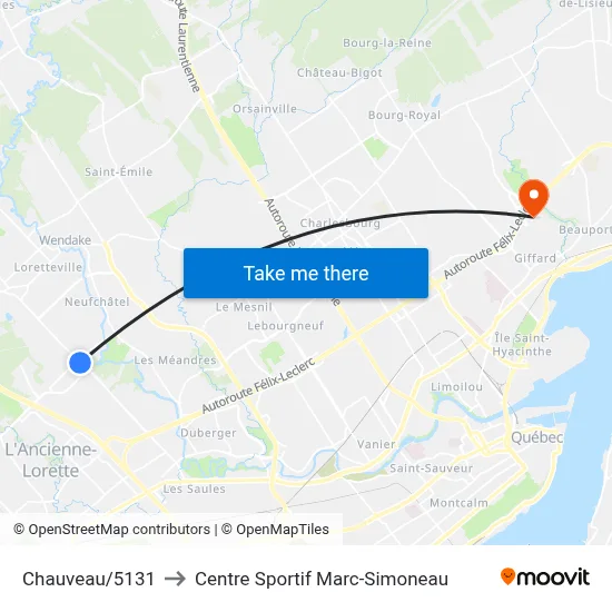 Chauveau/5131 to Centre Sportif Marc-Simoneau map