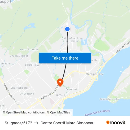 St-Ignace/5172 to Centre Sportif Marc-Simoneau map