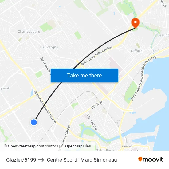 Glazier/5199 to Centre Sportif Marc-Simoneau map