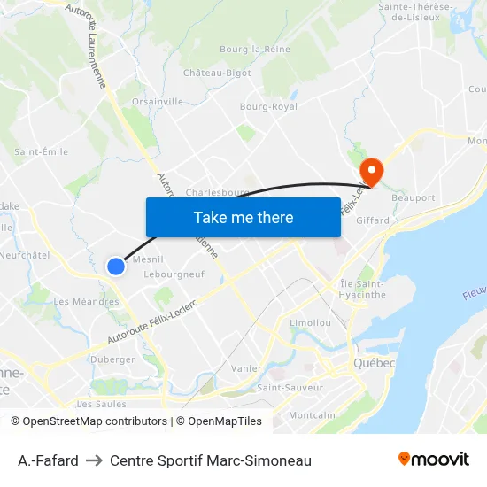 A.-Fafard to Centre Sportif Marc-Simoneau map