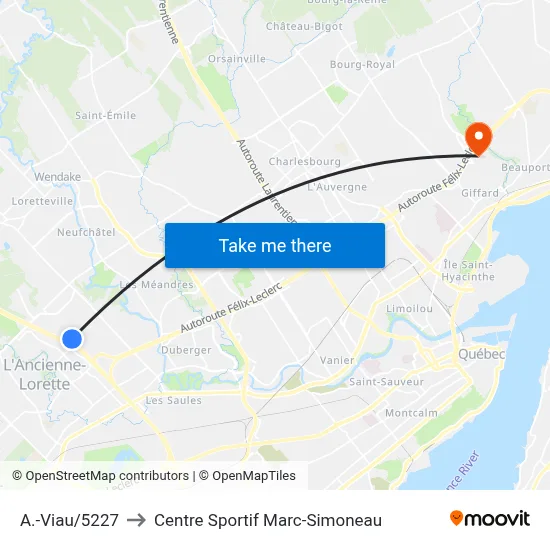 A.-Viau/5227 to Centre Sportif Marc-Simoneau map