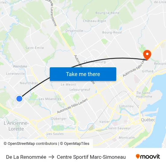 De La Renommée to Centre Sportif Marc-Simoneau map