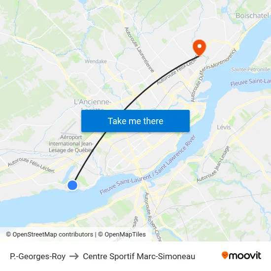 P.-Georges-Roy to Centre Sportif Marc-Simoneau map