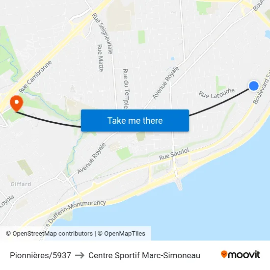Pionnières/5937 to Centre Sportif Marc-Simoneau map