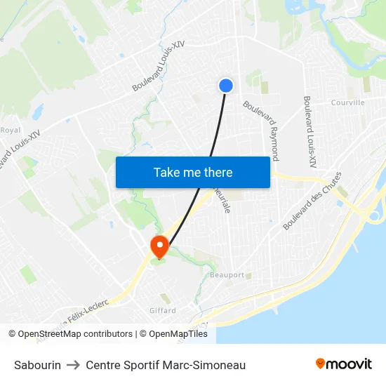 Sabourin to Centre Sportif Marc-Simoneau map