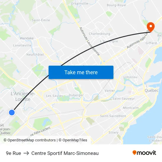 9e Rue to Centre Sportif Marc-Simoneau map