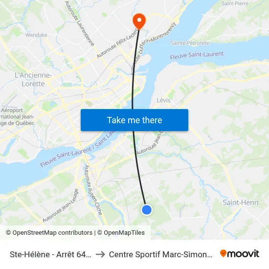 Ste-Hélène - Arrêt 6429 to Centre Sportif Marc-Simoneau map