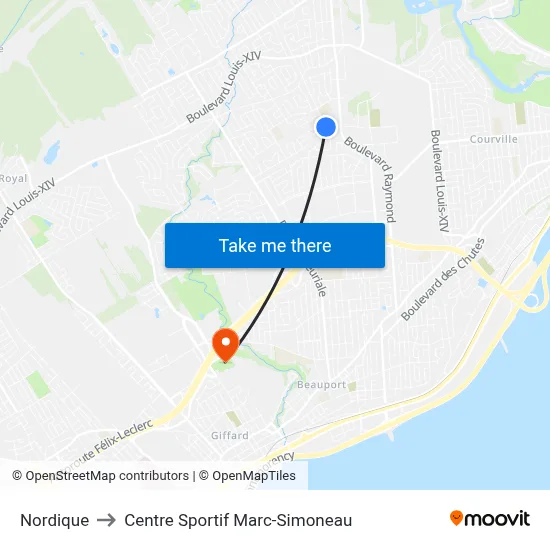 Nordique to Centre Sportif Marc-Simoneau map