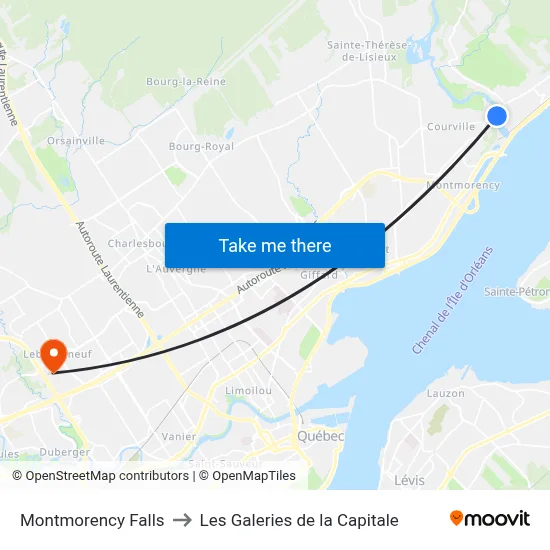Montmorency Falls to Les Galeries de la Capitale map
