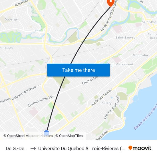 De G.-Des-Prés to Université Du Québec À Trois-Rivières (Campus De Québec) map