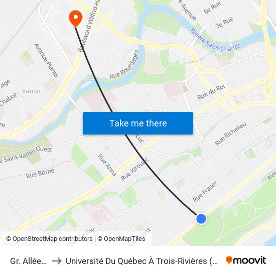 Gr. Allée/6606 to Université Du Québec À Trois-Rivières (Campus De Québec) map