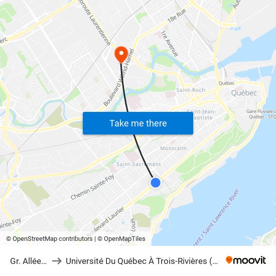 Gr. Allée/6607 to Université Du Québec À Trois-Rivières (Campus De Québec) map