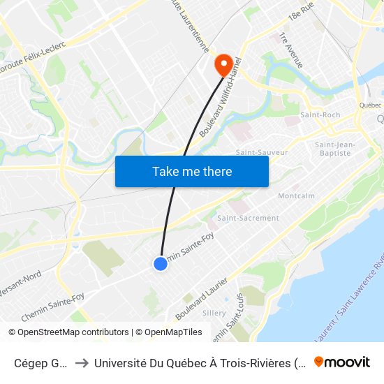 Cégep Garneau to Université Du Québec À Trois-Rivières (Campus De Québec) map