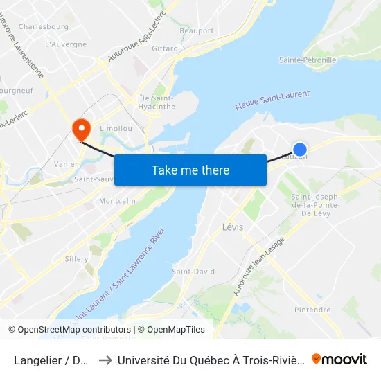 Langelier / Des Chalands to Université Du Québec À Trois-Rivières (Campus De Québec) map