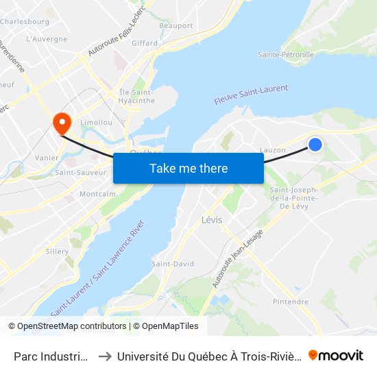 Parc Industriel De Lauzon to Université Du Québec À Trois-Rivières (Campus De Québec) map