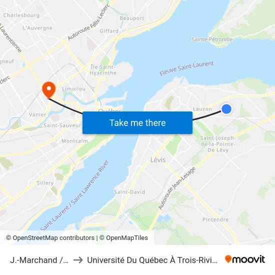 J.-Marchand / Des Riveurs to Université Du Québec À Trois-Rivières (Campus De Québec) map