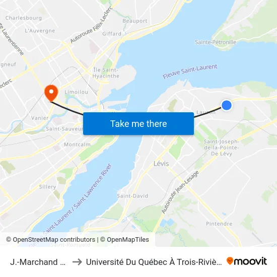 J.-Marchand / G.-Couture to Université Du Québec À Trois-Rivières (Campus De Québec) map