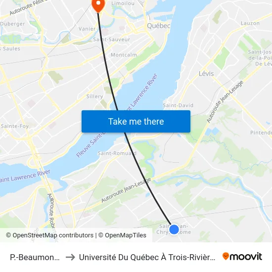 P.-Beaumont / Taniata to Université Du Québec À Trois-Rivières (Campus De Québec) map
