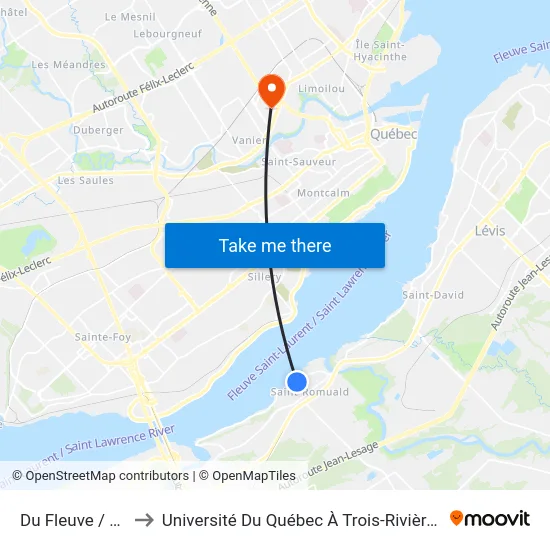 Du Fleuve / Du Collège to Université Du Québec À Trois-Rivières (Campus De Québec) map