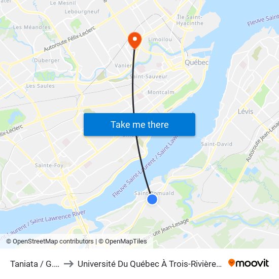 Taniata / G.-Couture to Université Du Québec À Trois-Rivières (Campus De Québec) map