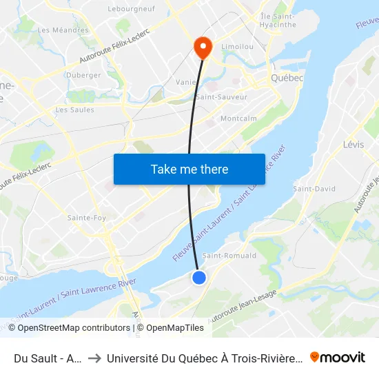 Du Sault - Arrêt 5905 to Université Du Québec À Trois-Rivières (Campus De Québec) map